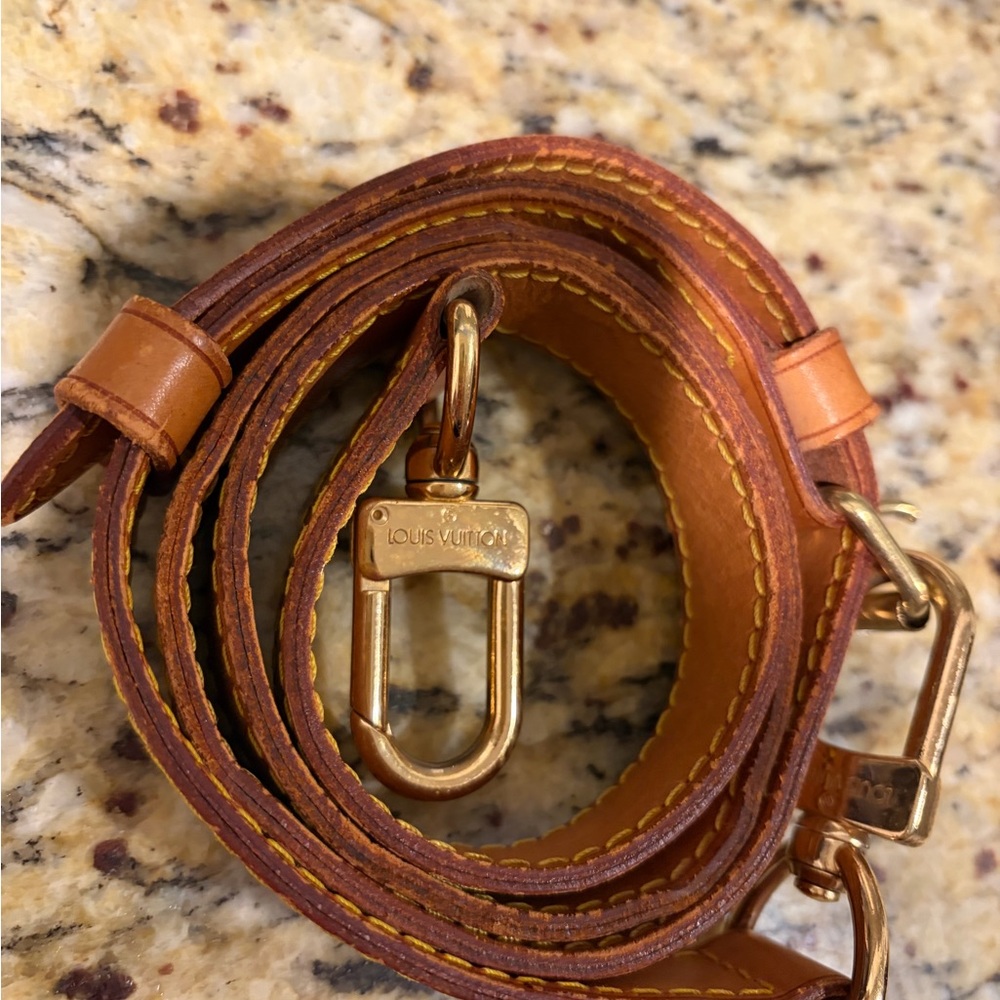 Authentic Louis Vuitton Brown and Tan Leather Shoulder Strap with Gold Hardware - Picture 6 of 11